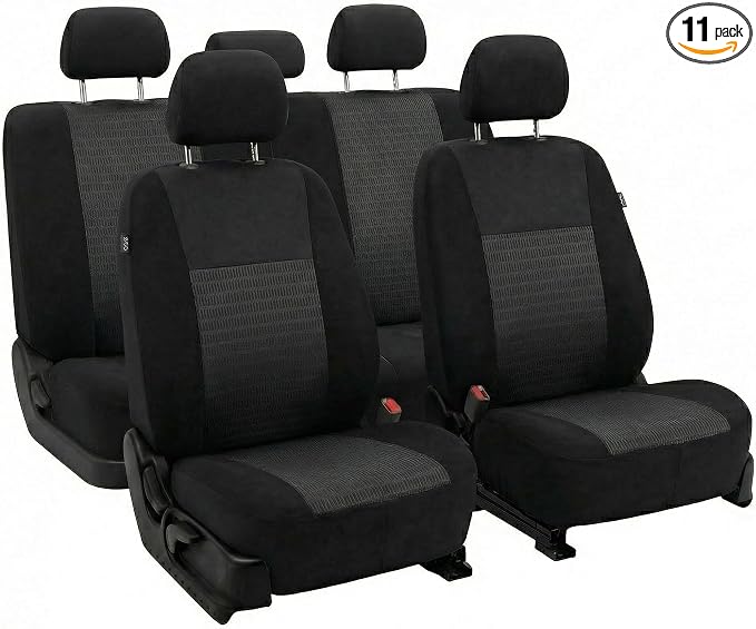 FH Group Car Seat Covers Trendy Elegance Black Full Set Automotive Seat Covers, Airbag and Split Rear Combo Non-Slip Dash Grip Pad Universal Fit Interior Accessories Cars Trucks SUV Car Accessories by FHGroup