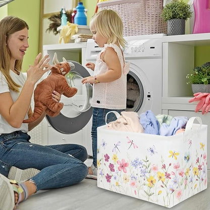 Boho Flower Nursery Basket,Waterproof collapsible storage box,Fall Wildflower Floral Dandelion Storage Bin,Plant Butterfly baby girl gift basket,Girls Bedroom Boho Flower Decor(Dandelion) - Image 5