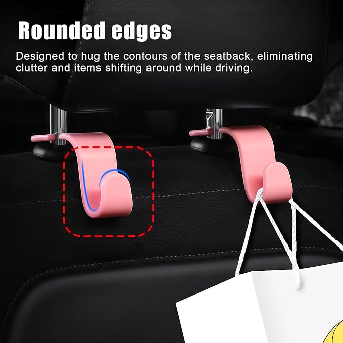 Purse Hook for Car, 4 PCS Car Purse Hook Headrest Hooks, 360° Rotatable Back Seat Storage Organizer, Universal Vehicle Seat Hanger for Purses, Handbags, Grocery Bags, Water Bottles, Pink - Image 6