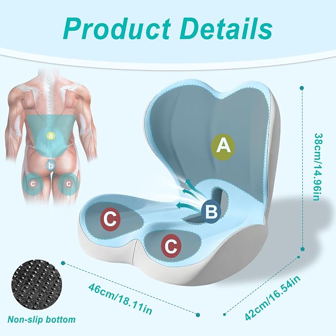 Seat Cushion for Office Chair, Ergonomic Cushion with Lumbar Support Pillow | Orthopedic Memory Foam Coccyx Cushion for Tailbone & Sciatica Pain Relief, Ideal For Office Chairs, Car Seats, Wheelchairs - Image 2