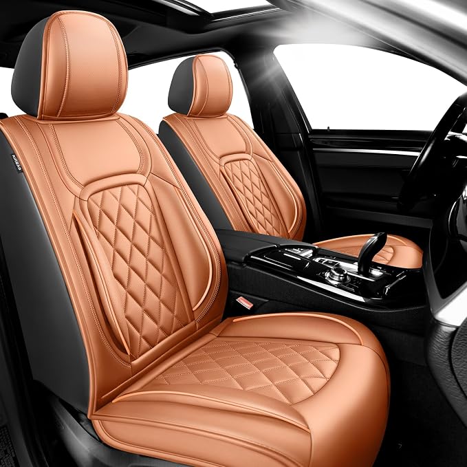 Fit Highlander Premium Leather Car Seat Covers for Toyota Highlander 2007-2025 2026 - Waterproof，Breathable，All-Weather Seat Cushion Protecto & Airbag Compatible, 2 Front Seat Brown by Unknown