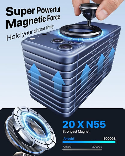 andobil for Magsafe Car Mount Compact Magnetic Phone Holder for Car Dash | Strongest Magnet Upgraded 3M Adhesive, 360° Adjustable, Fits all dashboard, Compatible with iPhone 17 - 12 Pro Max Mini - Image 2