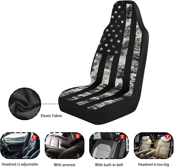 Gray US Flag Front Car Seat Cover 2 Pcs Patriotic Car Seat Covers for Front Seats Removable Automotive Accessories Easy Installation Universal Fit for Cars SUVs and Sedans - Image 6