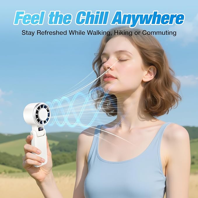 Portable Ice Cooling Handheld Turbo Fan, 100 Speeds, 4000mAh, Speed Display | 15,500 RPM brushless motor, USB-C charging, digital display, foldable desk mode and wearable neck use with included lanyard. - Image 4