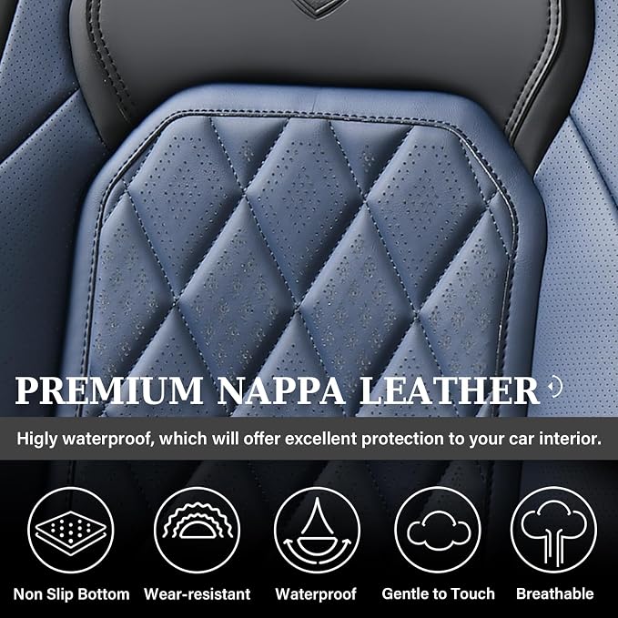 Coverado Car Seat Covers Full Set, Luxury Faux Leather Waterproof Seat Cover, Black and Blue Car Seat Covers, Car Seat Protector, Automotive Seat Covers Universal Fit for Most Cars, Black&Blue - Image 5
