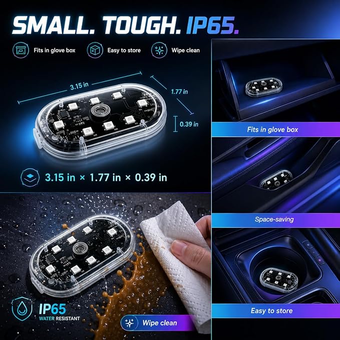4PCS Magnetic LED Interior Car Lights, 8 Colors Wireless Ambient Nightlight | USB Rechargeable Strobe Lighting with Remote & Touch Control, Vehicle Decor for Footwell Door Dash Glove Box – Car Truck SUV - Image 6