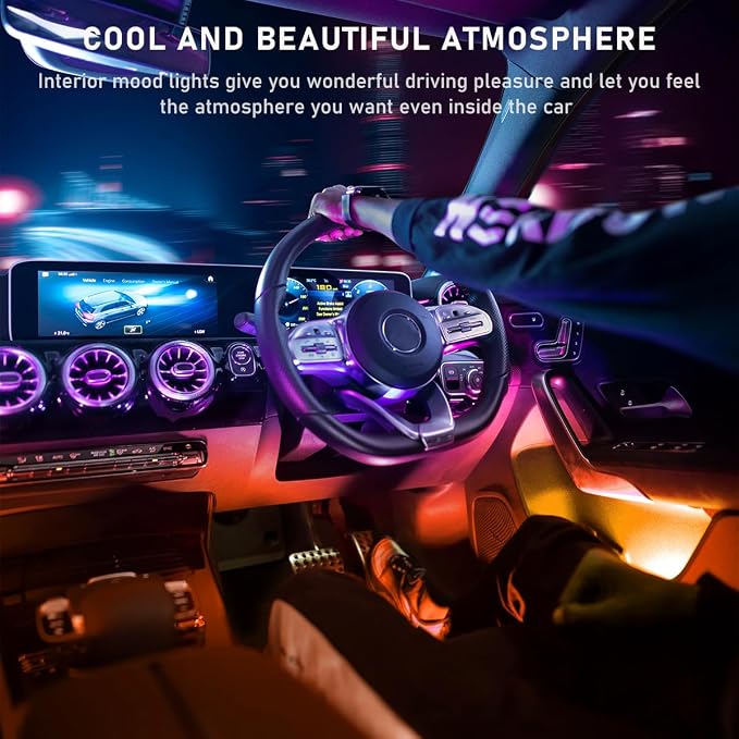 Ohleats Car LED Strip Light, 48 LED RGB Auto Interior Atmosphere Lights, Cigarette Lighter Under Dash Ambient Night Light, Interior Lamp Lighting Kit (Orange, USB) - Image 4