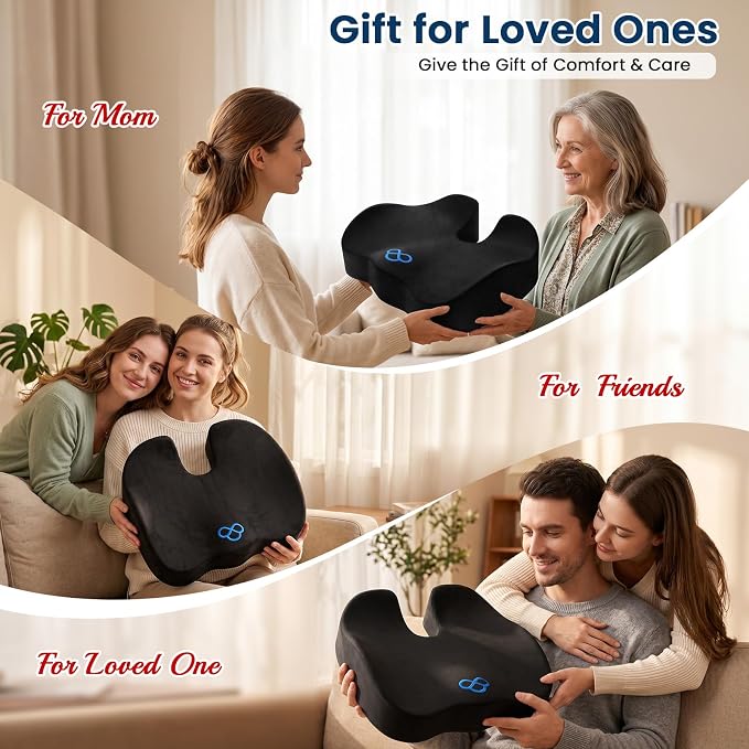 BlissTrends Memory Foam Seat Cushion for Office Chair & Car Seat, Black | Ergonomic Tailbone & Sciatica Support with Removable Velvet Cover for Pressure Relief and Long Sitting Comfort, 3.3" Thick - Image 8