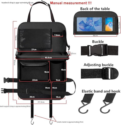 TCJJ: Car Seat Organiser Kick Mats Back Seat Protector (1) | with Tray and Touch Screen Tablet Storage Car Organiser Backseat Vehicle for Kids, SUV, Minivan or Truck Seats - Image 3