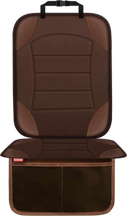 Sinvitron Car Seat Protector for Child Car Seat, Waterproof Car Seat Cover for Leather and Fabric Seats, 2 Mesh Pockets, Non-Slip Bottom, Thick Padding Cushion(1 Pack, Brown) by Sinvitron