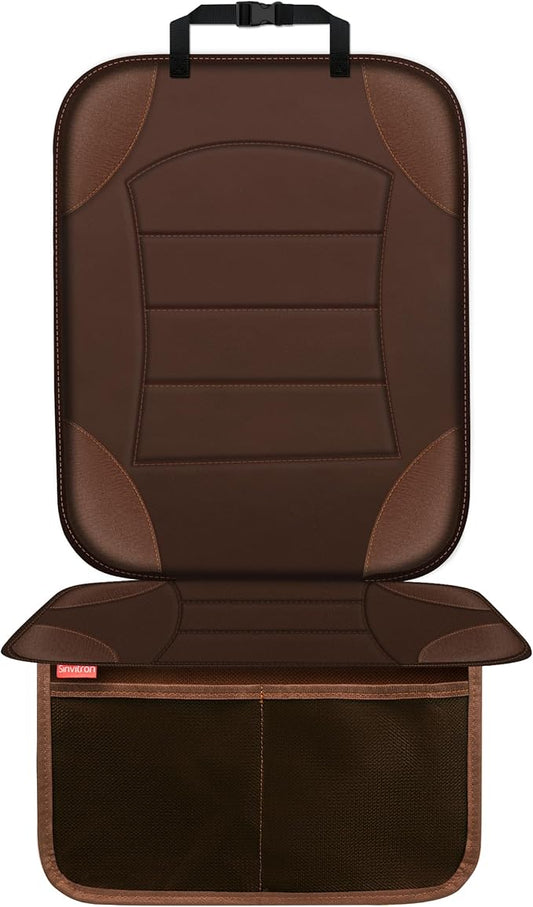 Sinvitron Car Seat Protector for Child Car Seat, Waterproof Car Seat Cover for Leather and Fabric Seats, 2 Mesh Pockets, Non-Slip Bottom, Thick Padding Cushion(1 Pack, Brown) by Sinvitron