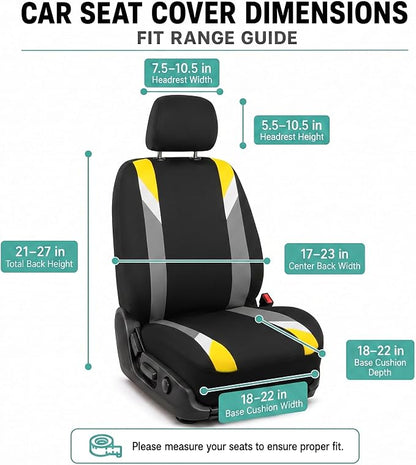 FH Group Front Set Cloth Car Seat Covers for Low Back Car Seats with Removable Headrest, Universal Fit, Airbag Compatible Car Seat Cover for SUV, Sedan, Van, Yellow - Image 8