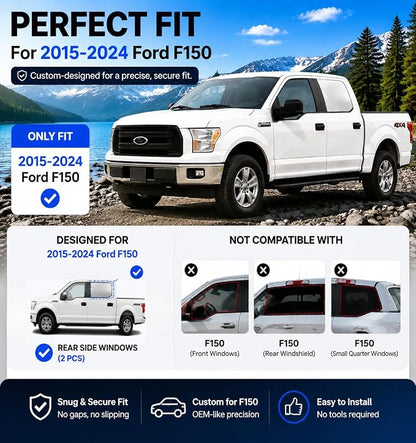 Car Rear Side Window Shades for 2015-2025 Ford F150 Rear Door Window Shade | Window Sun Shade, Breathable Privacy Window Covers, UV Protection & Heat Insulation, Sunshade for Baby Camping Napping, 2PCS - Image 5