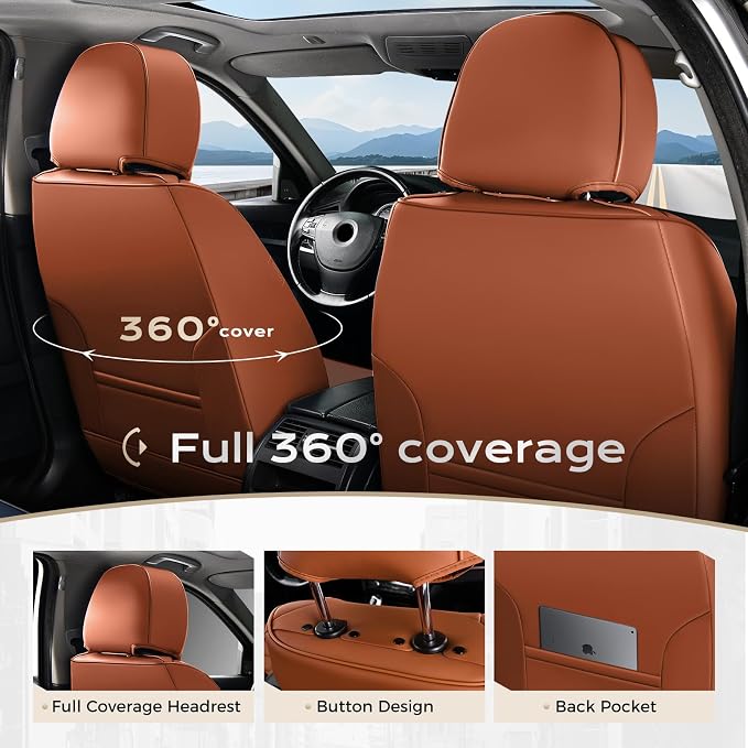 Coverado Car Seat Covers Full Set, Seat Covers for Cars, Front Seat Covers and Back Seat Cover Waterproof Leather Automotive Seat Cover, Universal Car Interior Protectors Cushion for Most Cars - Image 4