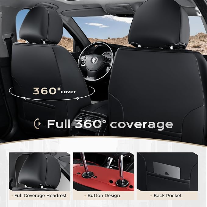 Coverado Car Seat Covers Full Set, Seat Covers for Cars, Car Seat Cover, Car Seat Protector, Leather Car Seat Cushion, Waterproof Car Seat Covers Front Seats and Back Fit for Most Cars(Red&Black) - Image 4
