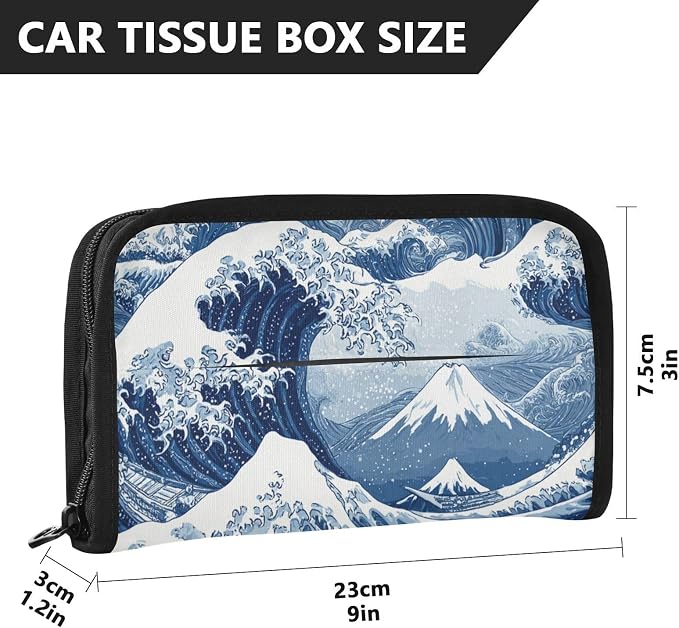 Car Tissue Holder Car Napkin Holder Tissue Box Dispenser Storage Case Sun Visor Mask Holder Accessories with Adjustable Straps Reusable Refillable Deep Blue Wave Pattern Snow Mountain - Image 4