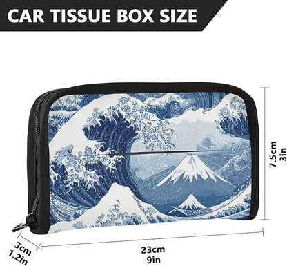 Car Tissue Holder Car Napkin Holder Tissue Box Dispenser Storage Case Sun Visor Mask Holder Accessories with Adjustable Straps Reusable Refillable Deep Blue Wave Pattern Snow Mountain - Image 4