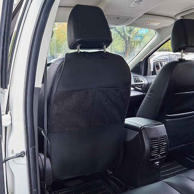 HCMAX 2 Pack Kick Mat Car Seat Back Protector Waterproof Easy to Clean Multifunctional Organizer Storage Bag Travel Accessory PU Leather Black - Image 8