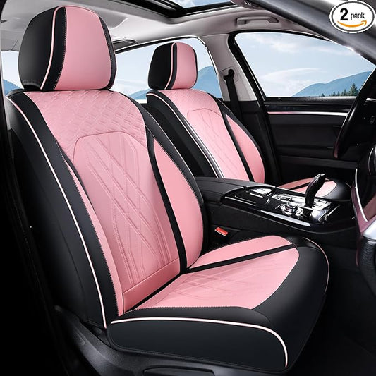 FLORICH Automotive Seat Covers Leather Pink Seat Covers for Cars Front Seats Waterproof Breathable Car Seat Cushion Comfort Interior Covers Universal Fit for Most Car Truck SUV Driving, Black&Pink by FLORICH