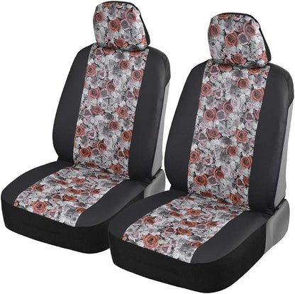 BDKdusty rose Floral Faux Leather Car Seat Covers for Front Seats, 2 Pack – Flower Pattern Front Seat Cover Set, Sideless Design for Easy Installation, Fits Most Car Truck Van and SUV by BDK