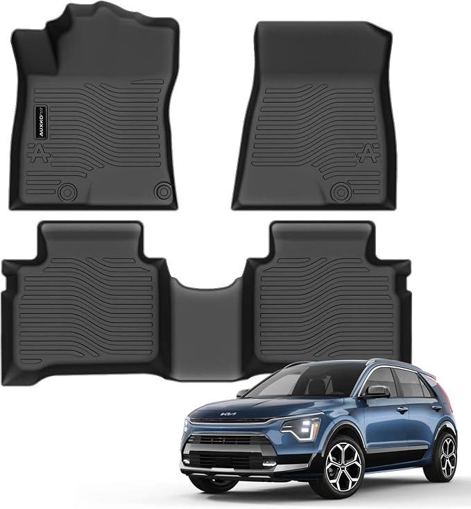 AUXKO All Weather Floor Mats for 2023-2026 Kia NIRO Hybrid (Not PHEV or EV) | High Wall,All-Weather,All Season,Odorless,Anti Slip,Rain&Salt Resistant,TPE Material,Black,Accessories,Pet Friendly - Image 2