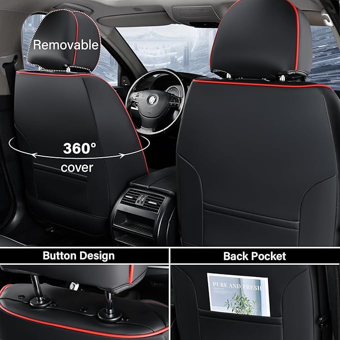 Coverado Car Seat Covers, Seat Covers for Cars, Waterproof Leather Auto Seat Protectors, Leather Car Seat Cushion, Car Interiors Accessories Universal Fit for Most Cars - Image 3