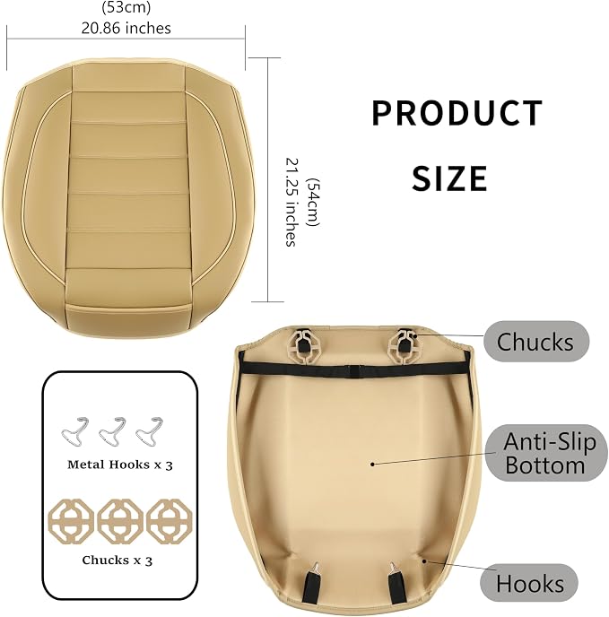 1 Pack Leather Front Car Seat Covers,Bottom Seat Covers for Cars,Driver Car Seat Cover,Luxury Seat Protectors,Waterproof,Full Wrap,for Most Vehicles,Sedan,Truck,SUV(Beige) - Image 3