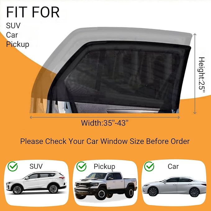 2 Pack Universal Car Rear Window Screen 25" x43'' for SUV, Pickup, Truck | Elastic Breathable UV Protection Car Window Cover for Camping Overnight Sleeping Baby Feeding Privacy Net for Ventilation - Image 4