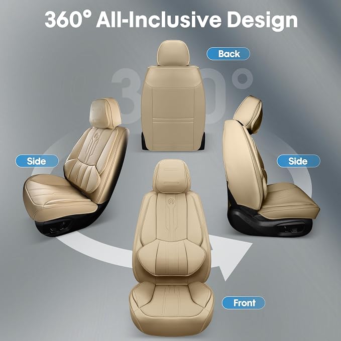 Car Seat Covers Custom Fit for Ford F150 2009-2026, Faux Leather Seat Cover Set for 2017-2026 F250 F350 F450, Accomodating Regular Cab Super Cab Super Crew Pickup Truck Cushions(Beige, Front Seat) - Image 6