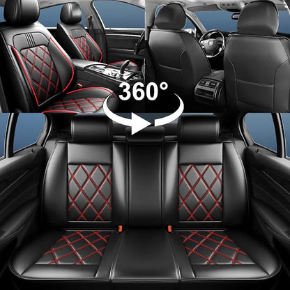 Optima Seat Covers Custom Fit for Kia Optima 2002-2020, Full Coverage Leather Waterproof Breathable Seat Covers Full Set, Automotive Seat Protectors, Airbag Compatible(5 Seats, Red & Black) - Image 7