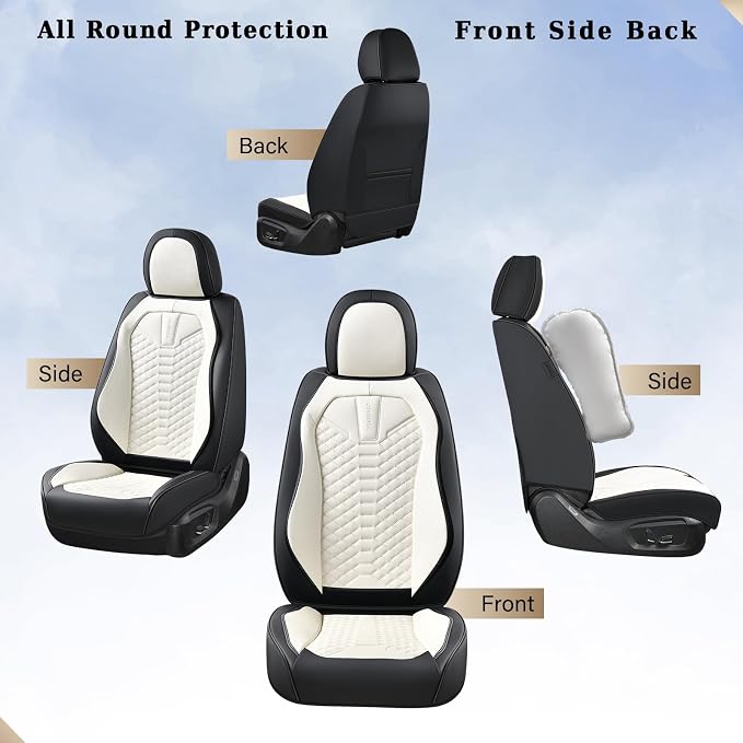 Coverado Leather Seat Covers, Car Seat Covers Full Set, Waterproof Nappa Leather Car Seat Cover, Car Seat Protectors 5 Seats, Black & White Automotive Seat Covers Fit for Most Cars Trucks - Image 8