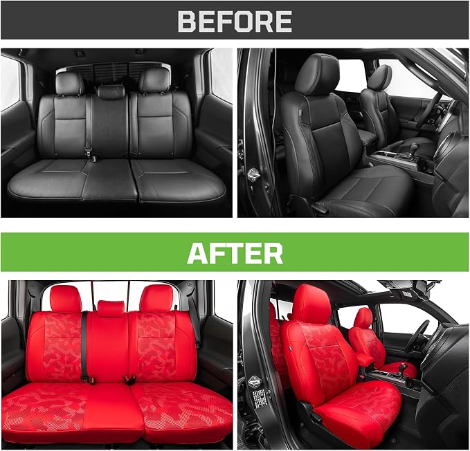 Car Seat Covers Fit for Toyota Tacoma 2016-2023 Double/Crew Cab,Red | Custom Faux Leather Full Set,Waterproof & Wear-Resistant,Fits Tacoma 3rd Gen SR,SR5,Limited,TRD Sport,TRD Off-Road,TRD Pro - Image 7