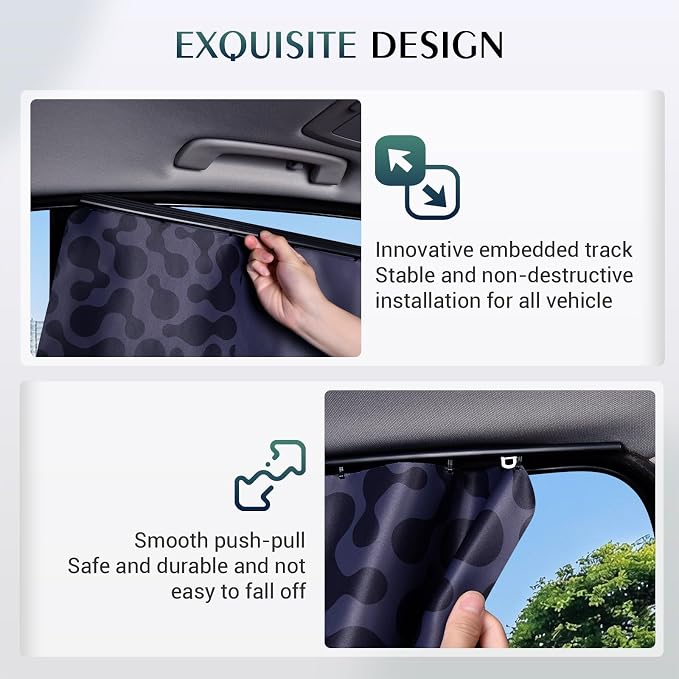 FLORICH Car Window Shades, Car Shades for Side Windows Embedded Track 4 Pack Car Sun Shade Blocks Light & Heat, UV Protection - Image 8