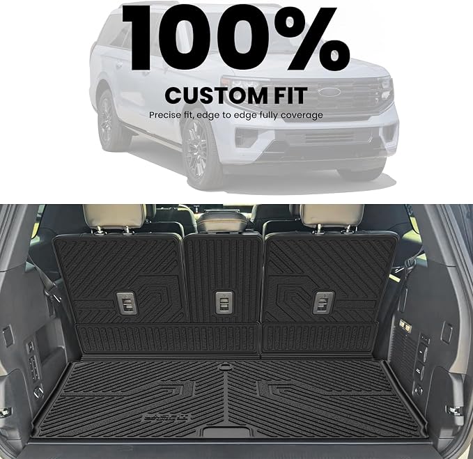 LASFIT Floor Mat with Ford Expedition Max 7&8 Seats 2025 2026 2027 | Backrest Mat fit Lincoln Navigator,Costom Fit All Weather Protection TPE Easy Clean Cargo Liners,4pcs,Black - Image 4