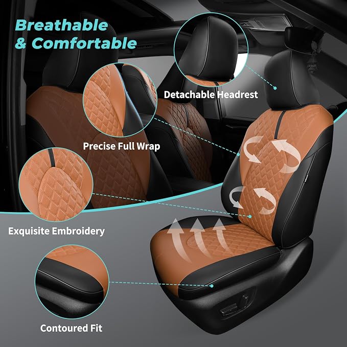 Custom Seat Covers for Toyota Highlander 2020-2024 8 Seats | black brown, faux leather, 2nd row 40/60 split bench, waterproof, breathable, airbag compatible, stain resistant - Image 7