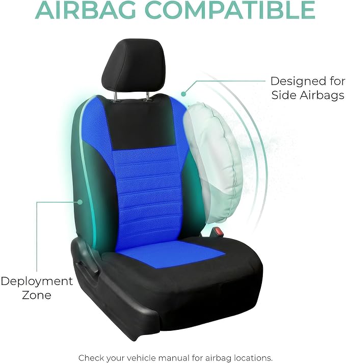 FH Group Automotive Car Seat Covers Full Set Premium 3D Air Mesh Front Seat Covers, Airbag Compatible & Split Bench Cover Universal Fit Interior Accessories for Cars Trucks and SUVs - Blue - Image 5