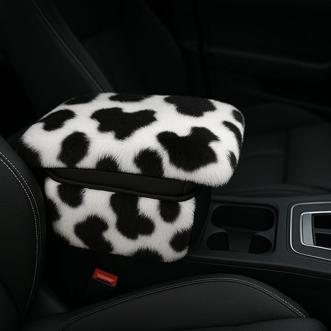 Fluffy Car Armrest Cover with Side Pockets – Plush Fuzzy Fur Center Console Armrest Cushion Pad, Universal Winter Car Interior Protector, Soft Arm Rest Cover with Storage for Women & Men (COWS) by Unknown