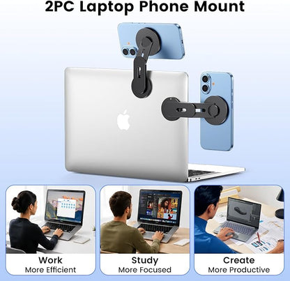 Magnetic 2PC Phone Holder for Laptop, MagSafe Laptop Phone Mount for iPhone 17/16/15/14/13/12 & All Phones, 180°Adjustable Phone Side Mount for Monitors for Tesla 3/Y - Image 9