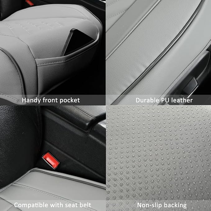 GIANT PANDA 2pcs Front Car Seat Covers Bottom Seat Covers, PU Leather Driver Car Seat Protectors Fits 95% of Vehicles, Wrapping Around The Bottom (Grey) - Image 4
