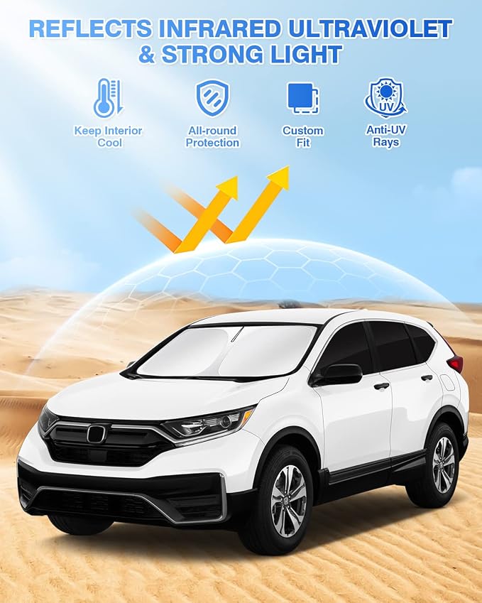 Canvcle Window Shades for Honda CRV 2017-2022 CR-V Accessories Windshield Sun Shade Side Rear Window Cover Sunshade Sun Visor Shield Privacy Protection for Camping Keep Vehicle Cool Black 8PCS - Image 2