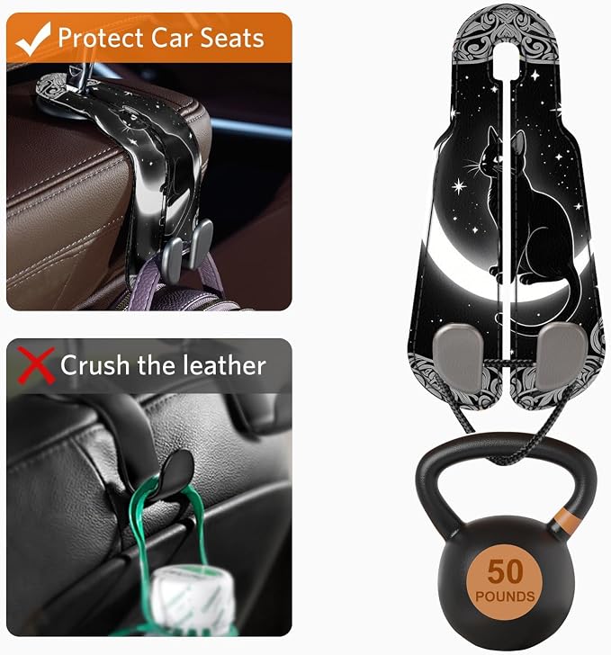 CoBak Purse Hook for Car - Universal Premium Stitched Leather and Aluminum-Magnesium Alloy Double Car Seat Back Storage Hook for Purses, Handbags, Bags (2 Pack),Mystic Night - Image 2