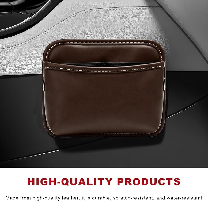 Car Seat Side Storage Pocket, Waterproof Leather Console Side Storage Bag with Card Holder, Multifunctional Phone & Sunglasses Pocket Bag for Car Door Seat Console (Brown) - Image 3