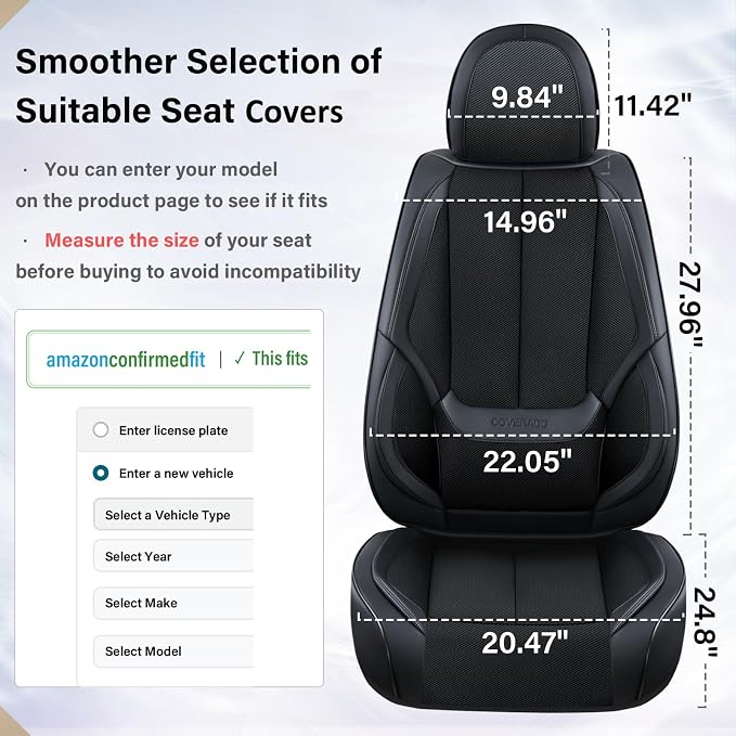 Coverado Front Seat Covers, Waterproof Universal Seat Covers for Cars, Breathable Leather Car Seat Protectors, Car Seat Cushions Auto Accessories Fit for Most Sedans SUV Truck, Black - Image 6