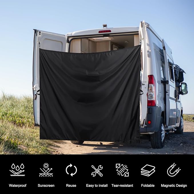 420D Oxford Rear Door Shower Curtain for RV Trunk Camper Vans, 90.5"x70.8" Double Layer Changing Curtain with Magnetic Hooks for Sprinter, Ram Promaster, Ford Transit, Privacy Protection & Storage Bag - Image 4