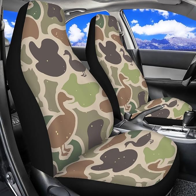 Duck Camo Car Seat Covers 2 Pcs Automobile Front Seat Covers Breathable Protection Interior Accessories Anti-Slip Back Fabric Compatible with Most Cars,SUV,Sedan - Image 3