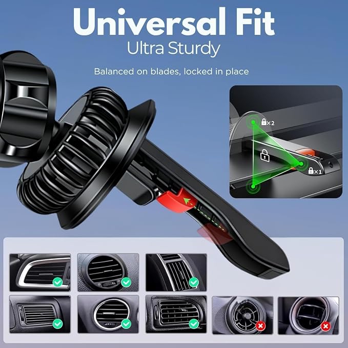 Magnetic Car Phone Mount Air Vent Holder wtih Metal Ring | Strong Magnetic Hold, Magnetic Case Compatible, Adjustable Angle, Secure Air Vent Clip, Clear Windshield View - Image 3