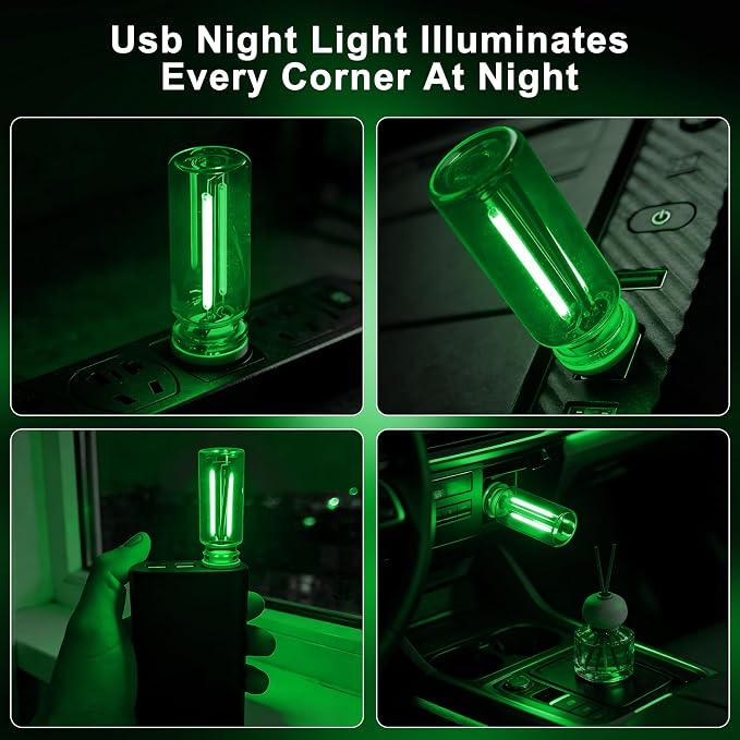 Car USB Night Light Touch Dimmable - 1-Pack Retro LED Filament Lamp for Truck Interior, Bedroom & Camping | Glass Bottle Ambiance Lighting (Green) - Image 2