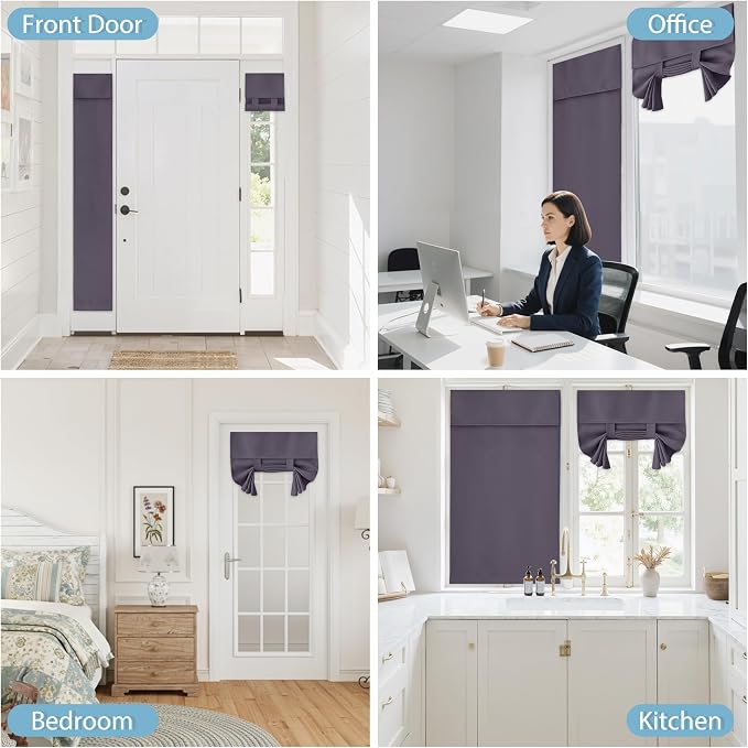 RYB HOME Blackout French Door Curtain, No Drill, W26 x L72, 1 Panel | Self Adhesive, Privacy, Thermal Insulated, For Patio Kitchen Front Entry Front Back Door Glass Window, Renter Friendly - Image 9