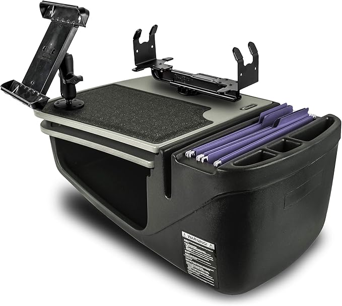 AutoExec AE-GMCD-PS-TAB-GT GripMaster Car Desk for Your Vehicle Workstation and Mobile Office, Grey with Printer Stand and Tablet Mount by AutoExec