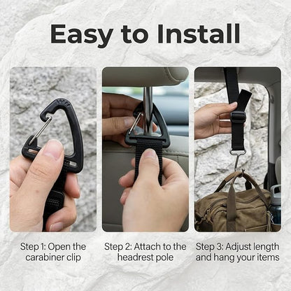2 Pack Car Headrest Hooks, Heavy Duty Metal Purse Holders, Black | Adjustable Seat-back Organizers for Handbags, Grocery Bags and Accessories, Universal Fit for Front and Rear Seats - Image 4